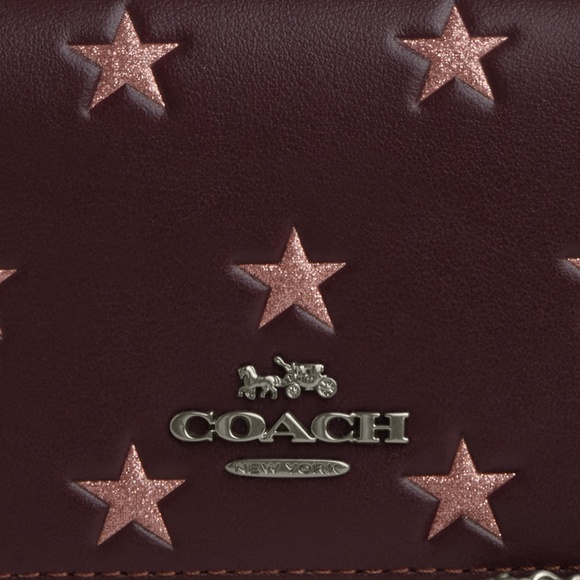 New Coach Boxed Mini Wallet On A Chain With Star Print Color: Merlot - Picture 4 of 6